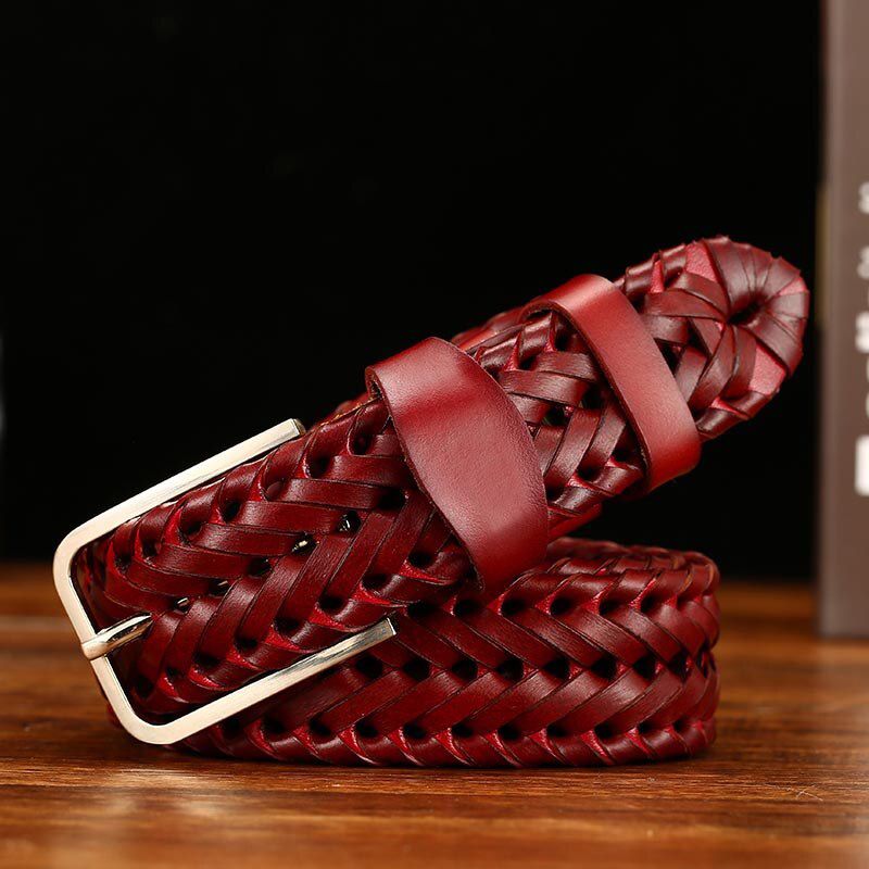 Anxianni fashion luxury leather braided Cow skin straps men Jeans Wide girdle