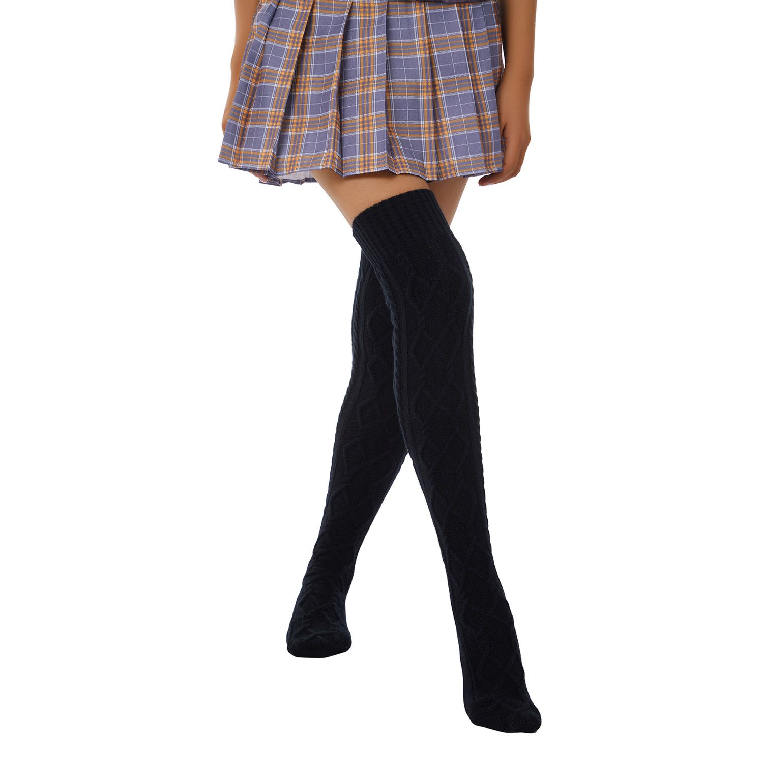 Female Knitted Stocking, Ladies Solid Color Long Tube Socks Knee-High Socks for Fall Winter, Black/White/Light Gray/Beige