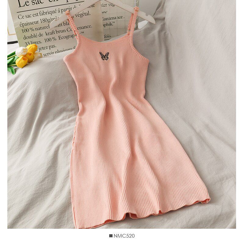 Slip Dress Mini Bodycon Butterfly Dress Women Knitted Club Dresses Woman Party Night Elegant Autumn Embroidery Clothes