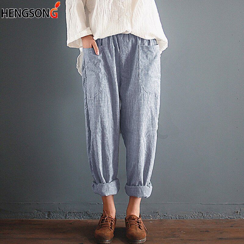 Bigsweety Vintage Harem Pants Women Casual Loose Pockets Pant Autumn Fashion Streetwear Female Trousers Plus Size