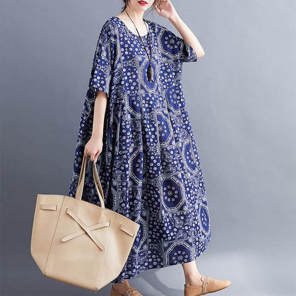 Oversized Vintage Casual Summer Dress 2021 Cotton Print Ladies Dresses for Women Long Oversized Floral New Vogue  Dress Vestido