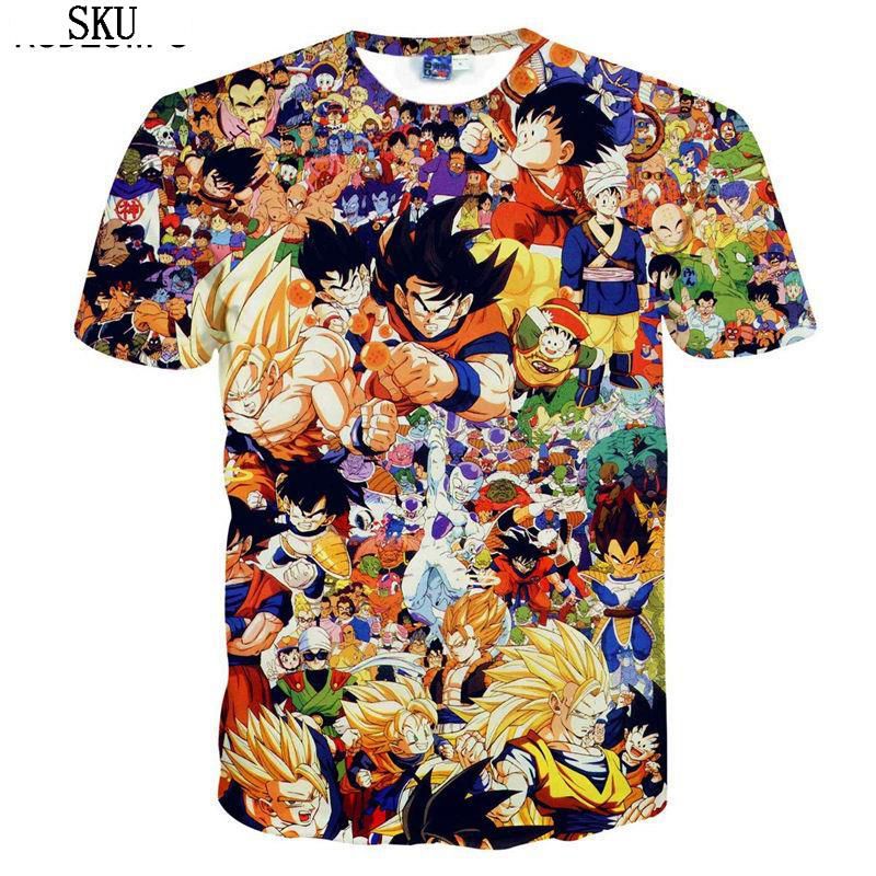2021 New Cartoon Harajuku T-shirt Men's Fashion Casual 3d Printing Goku Anime Children's Short Sleeve Top