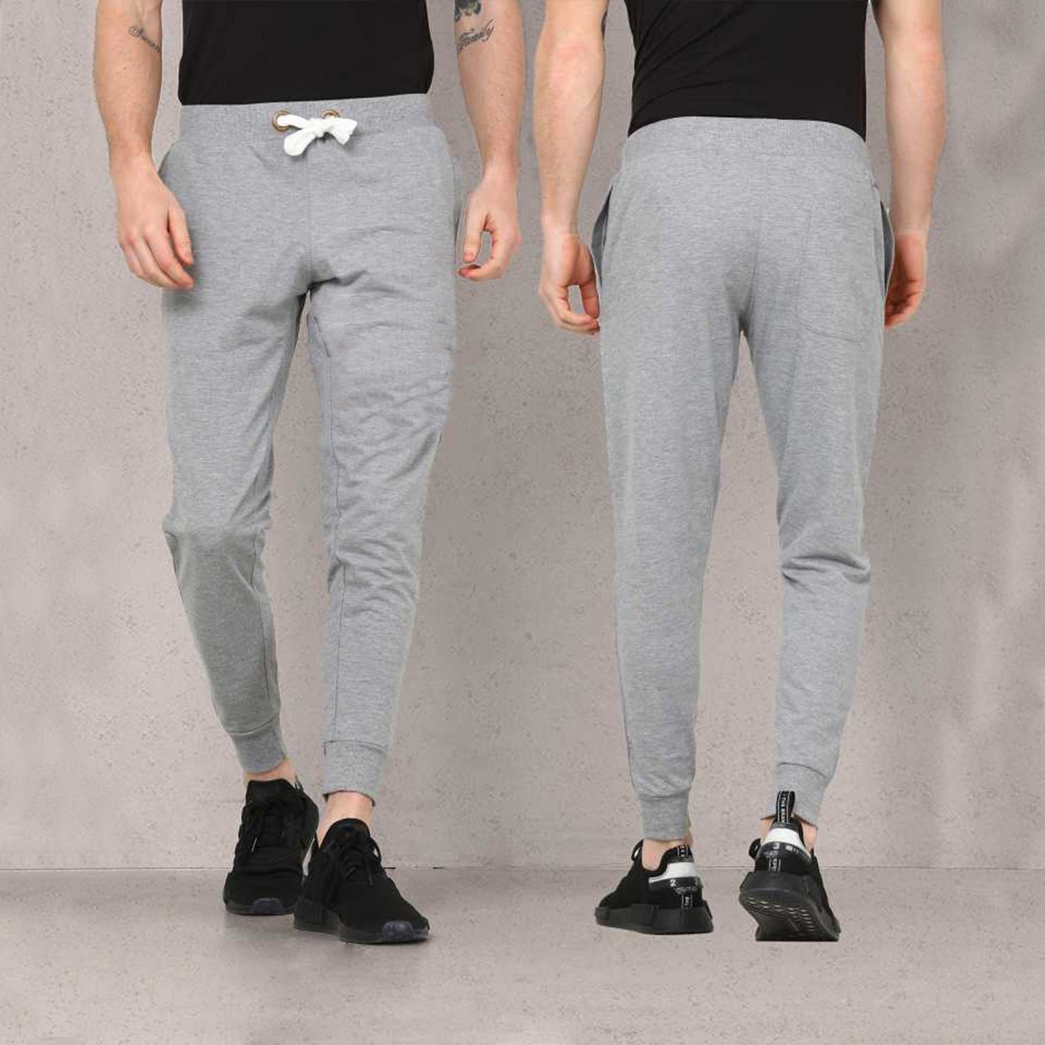 Light Gray Cotton Slim Fit Sweatpants for Men