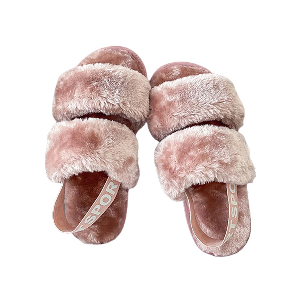Men Women Faux Fur Open Toe Elastic Band Flat Slipper Indoor Fluffy Shoes