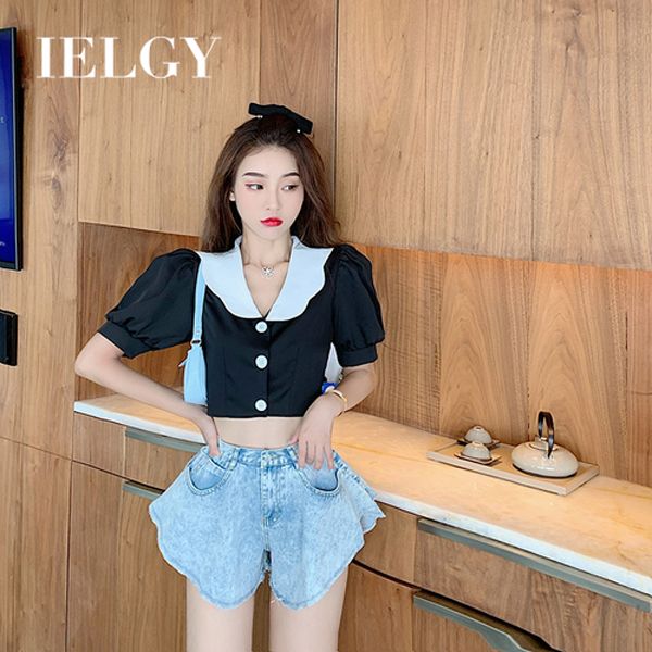 IELGY Women's shirt design sense niche summer Korean short white doll top