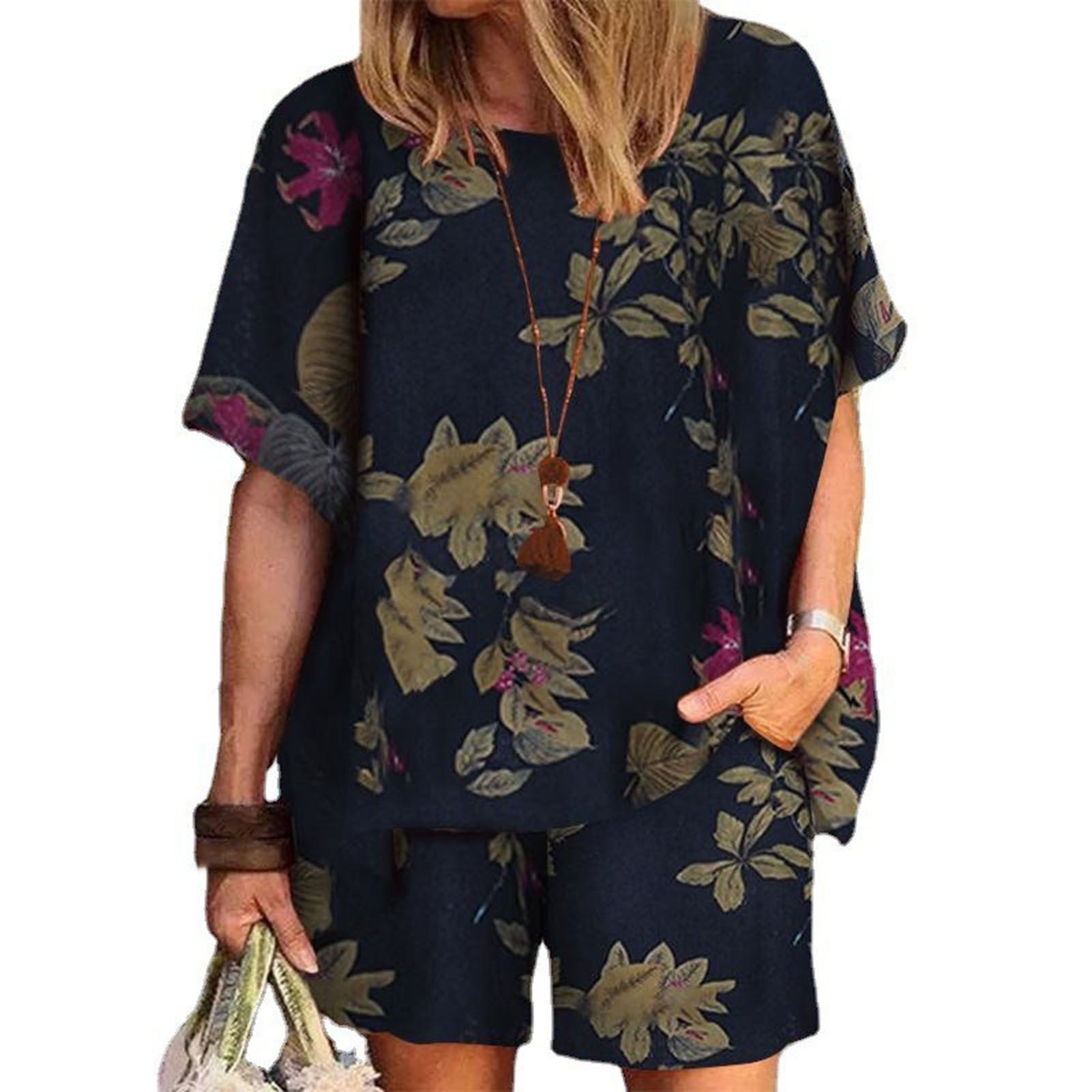 Amamia Top Shorts Suit Floral Flower Print T-Shirt Shorts Set