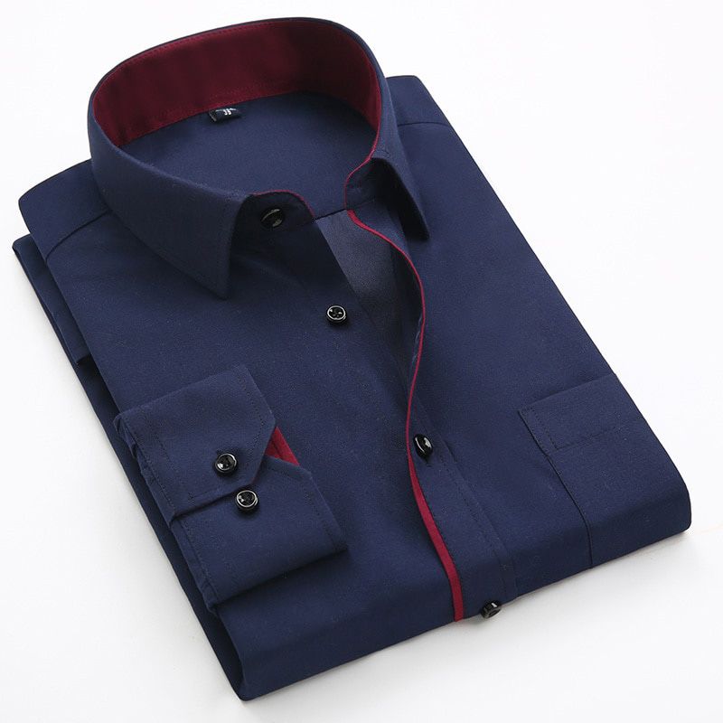 Aoliwen 2020 Spring Long Sleeve Men's Business Casual Shirt dress shirt Solid color for men brand men Formal Male Clothing fit