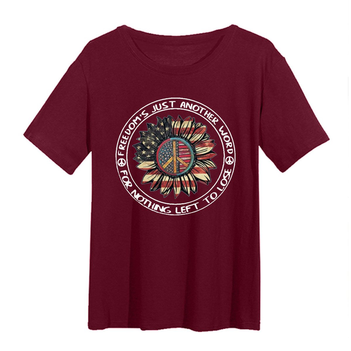 Women T-shirt Top Anti-wrinkle Short Sleeve Sunflower Printed Tee Top
