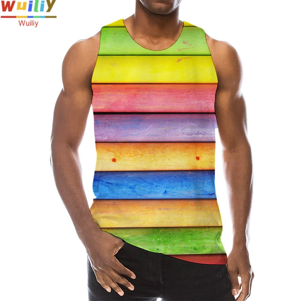 RainTaTop For Men 3D Print Colorful Sleeveless Pattern Top Graphic Vest Multicolor Tees Srt Gym Beach Tanks