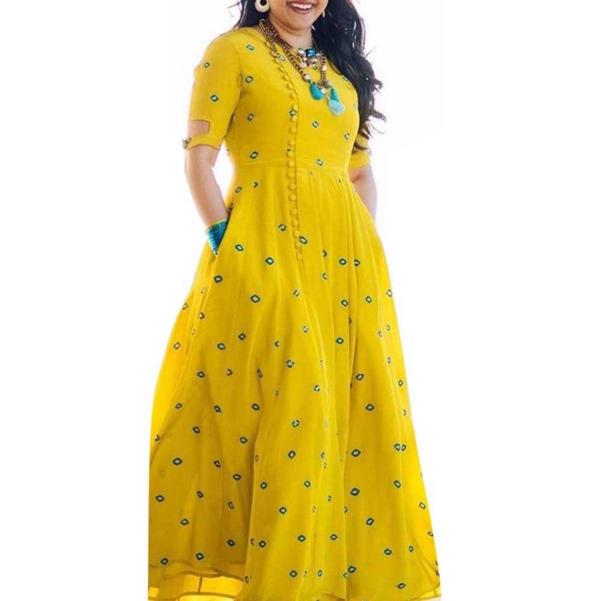 Unstitched Yellow Georgette Gown for Women
