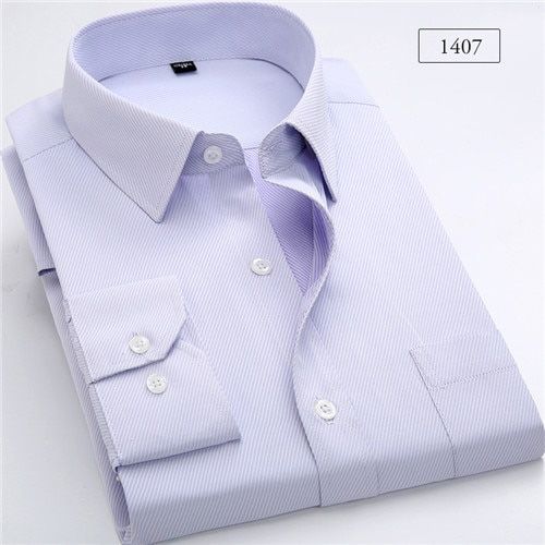 Twill Men Dress Shirts Long Sleeve Office Shirt for Mens Regular Fit Solid Quality