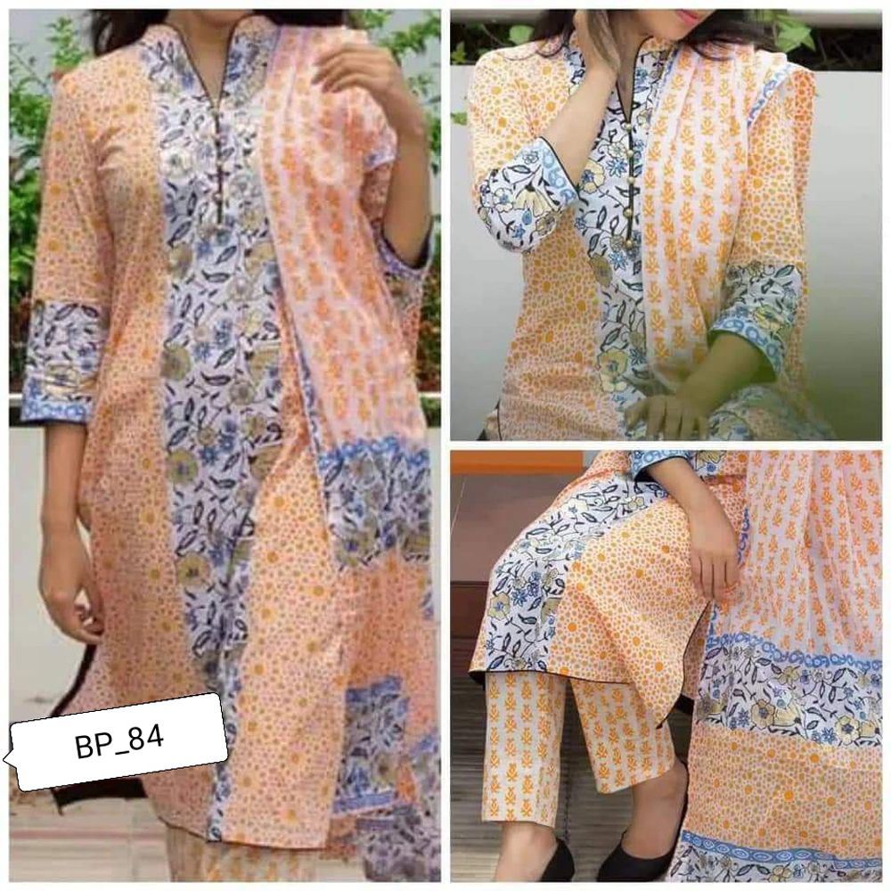New Gorgeous Unstitched Cotton Block Printed Salwar Kameez for Women (3 Piece)