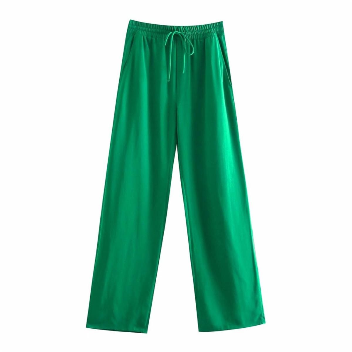 Women Fashion Side Pockets Loose Wide Leg Pants Vintage High Elastic Waist Drawstring Female Trousers Streetwear