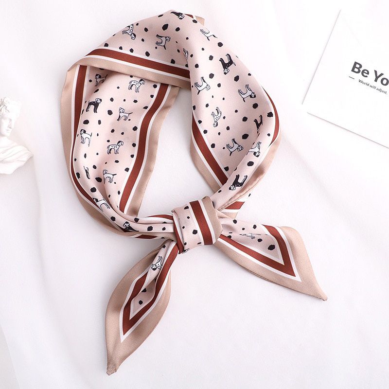 Sweet Love Print Women Small Silk Scarf Handle Bag Ribbons Female Head Scarves Sharp angle Green  90*10cm