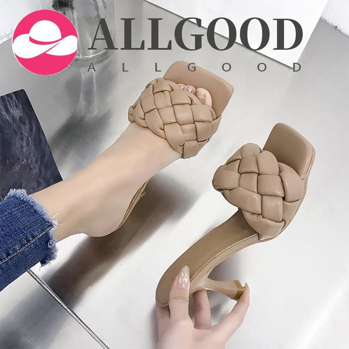 New Design Heeled Slipper for Woman Weave Women Slipper Thin High Heel Sandal Open Toe Slip On Summer Fashion Outdoor Slides Flip Flop Shoe