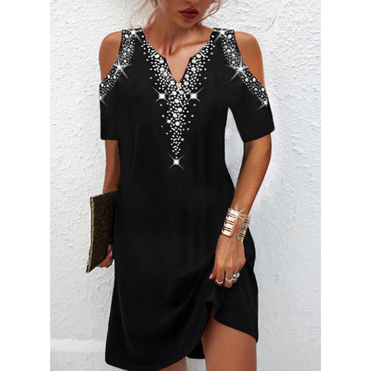 Dress for Women Long Sleeves Turn Down Collar Dresses Fashion Elegant Party Dress Office Ladies Casual Black Dress