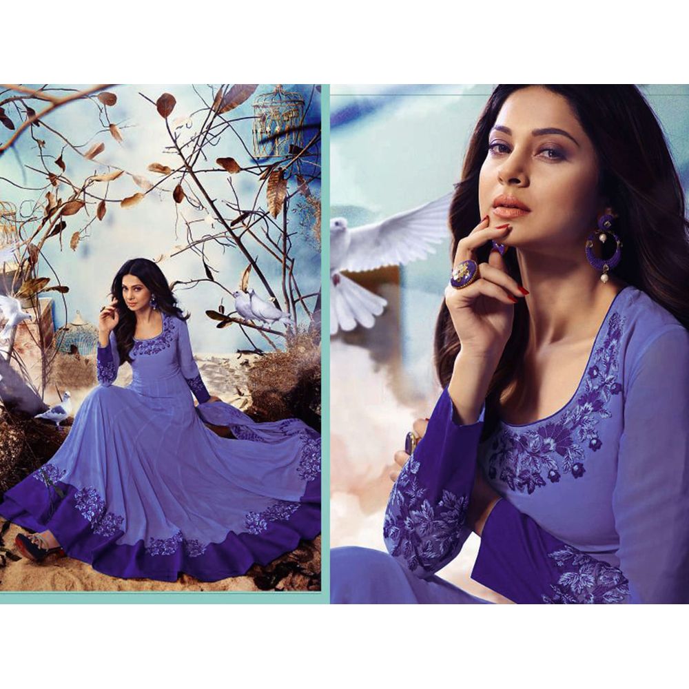 Georgette Embroidery Work Free Size Exclusive Designe  Indigo Colour - Salwar Kameez Suits For Women