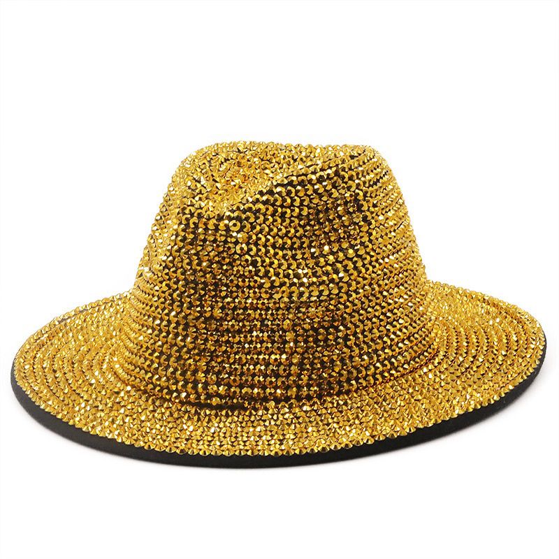Full  Adjustable Flat top Fedora Hat Bling Rhinestone Panama Women Men Wide Brim Felt Jazz Hats wholesale Summer Winter