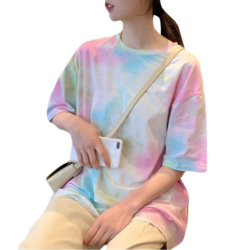 New Women’s Summer Short-sleeved Top Personality Tie-dye Pattern Loose Round Neck Casual T-shirt