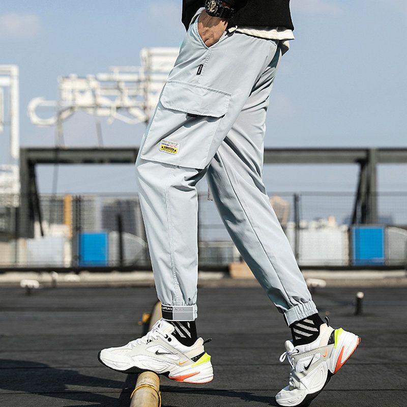 Men's Pants Ankle Style Pockets Cargo Harem Ribbons Black Hip Hop Casual Male Joggers Trousers Fashion Casual Streetwear Pants