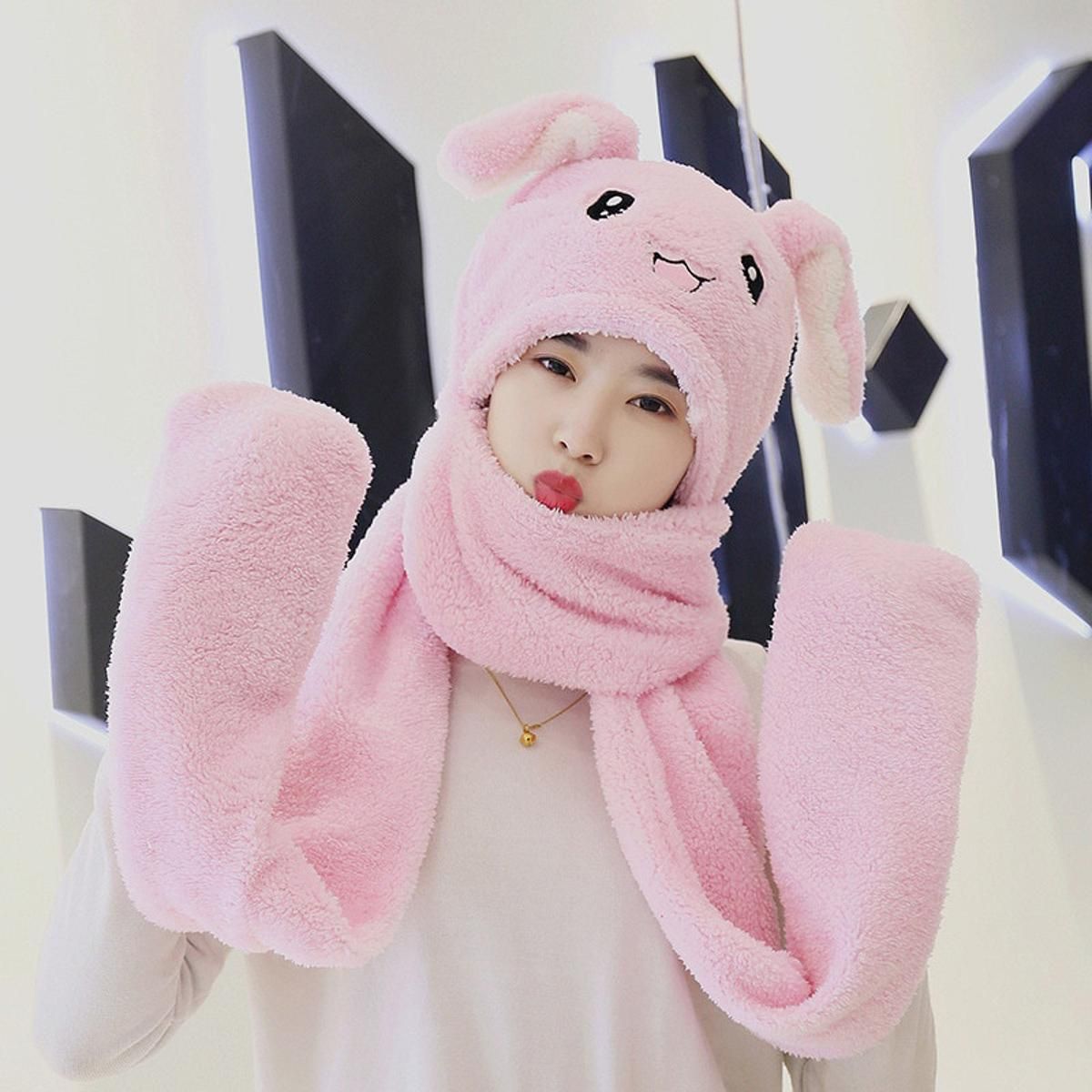3 in 1 Scarf Hat st Funny Air Float Filling Ear Moving Cap Cartoon Plush Stuffed Toys Gifts for children and