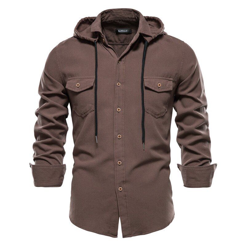AIOPESON Spring and Autumn New Hoodied Long Sleeve Shirt Men Solid Color 100% Cotton Quality Shirt for Men Casual Men's Shirts