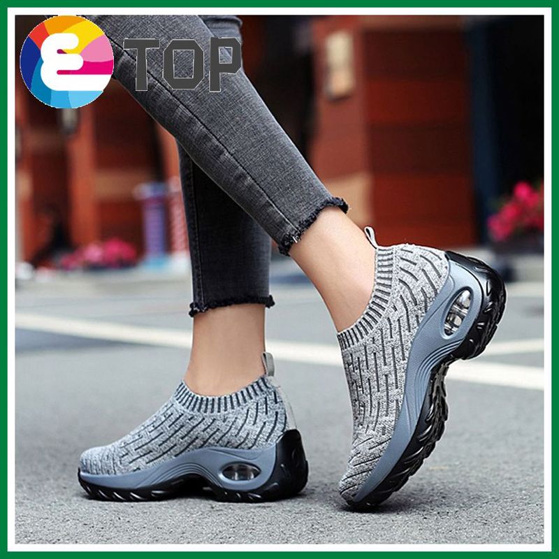 Flat Shoes Women New Casual Platform r Cushion Pure Colour Sneakers Female Knitting Soft Loafers