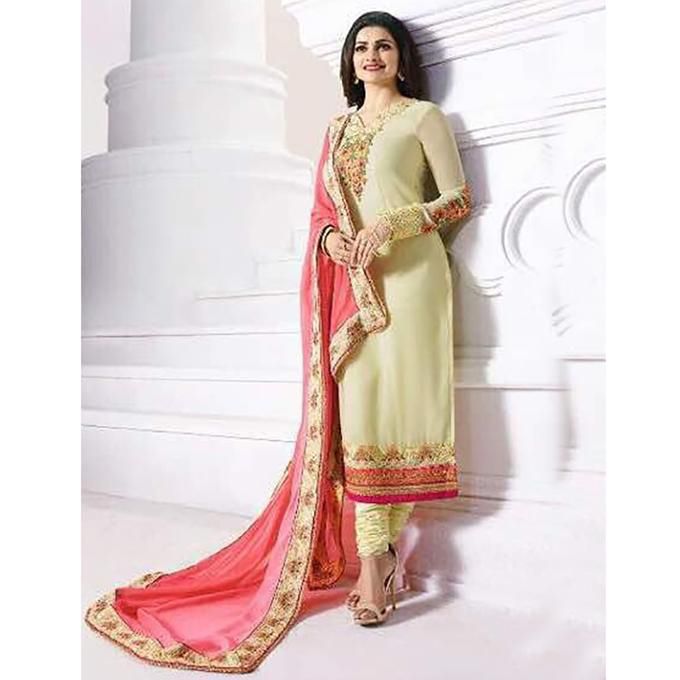 Unstitched Off-White Georgette Salwar Kameez for Women
