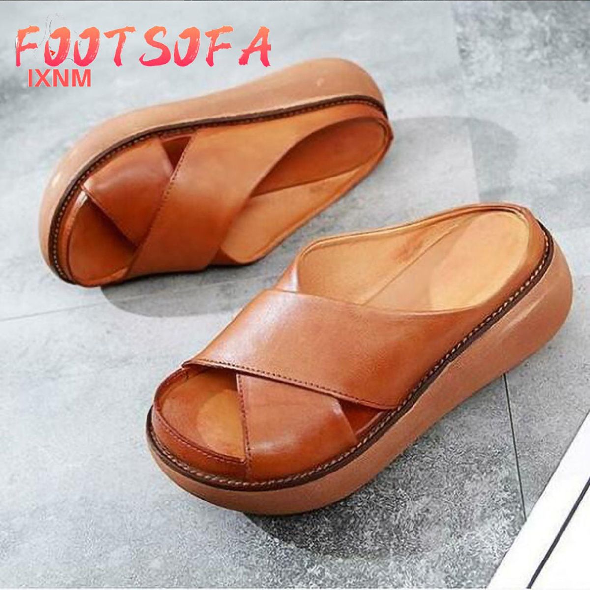 Comfy Soft Leather Platform Thick Heel Beach Sandal Slippers for Women -intl