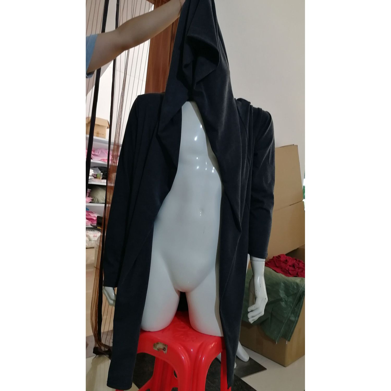 MA Men's Casual Cardigan Fashion Style Long Hooded Top Solid Color Wild Coat