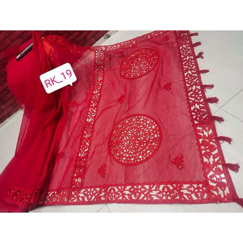 হাফ সিল্ক কাট কাজের শাড়ি (অ্যাপ্লিক ডিজাইন)