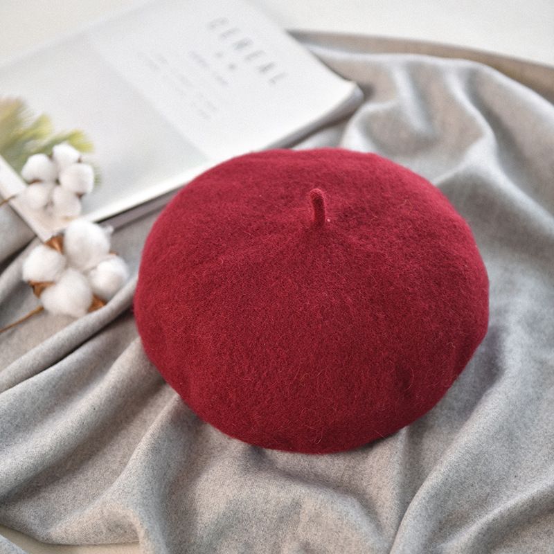 Yfashion Women's Knitted Hat Retro Style Solid Color All-match Adjustable Wool Beret color