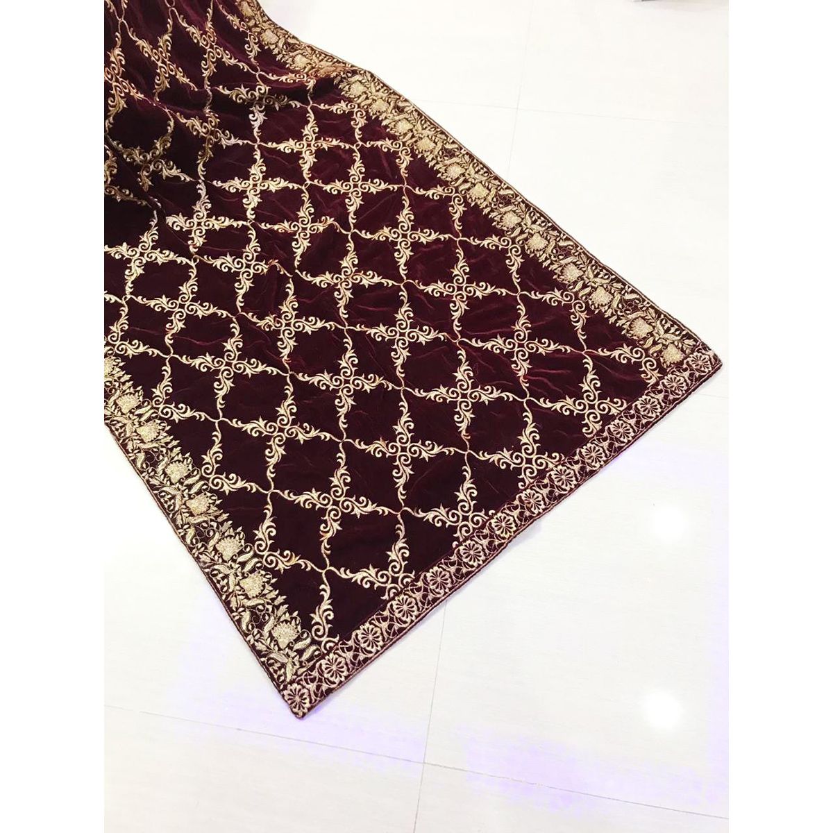 Pakishani Velvet Shawls Purpul Color High Quality Embroidery Work
