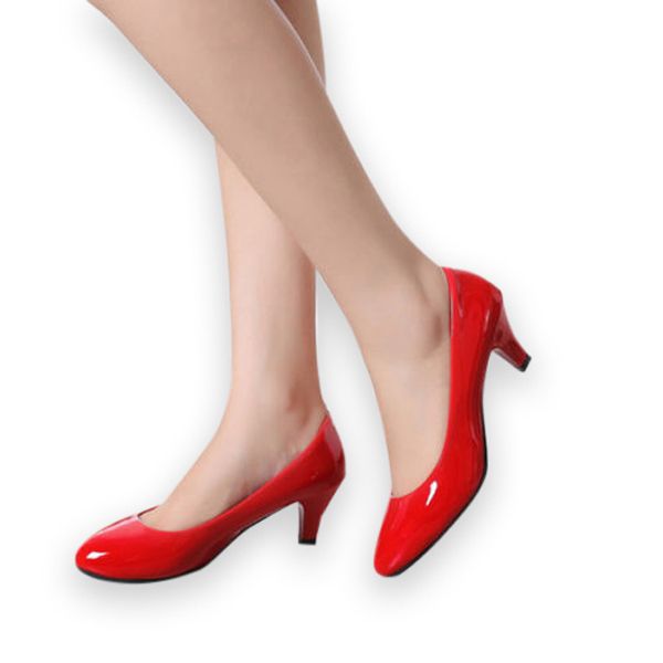 Women Solid Slip on Low Heels Pump Lady Work Smart Shoes Mid High Wedding 5.5cm