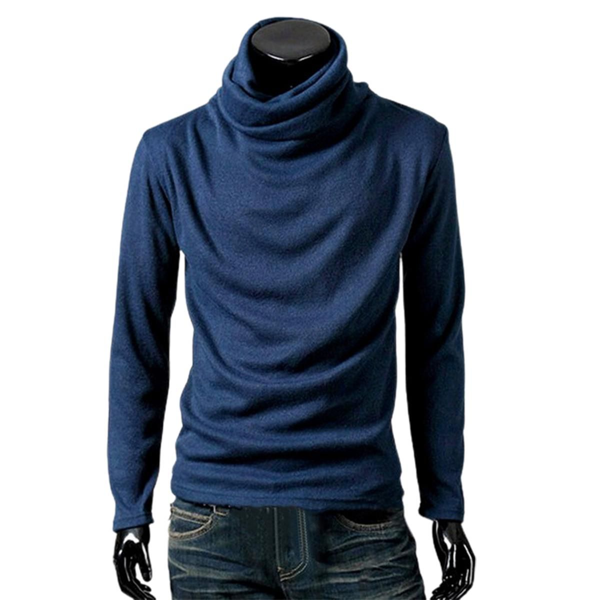 Autumn Shirt Slim Solid Color Pile-up Collar Elastic Men Top