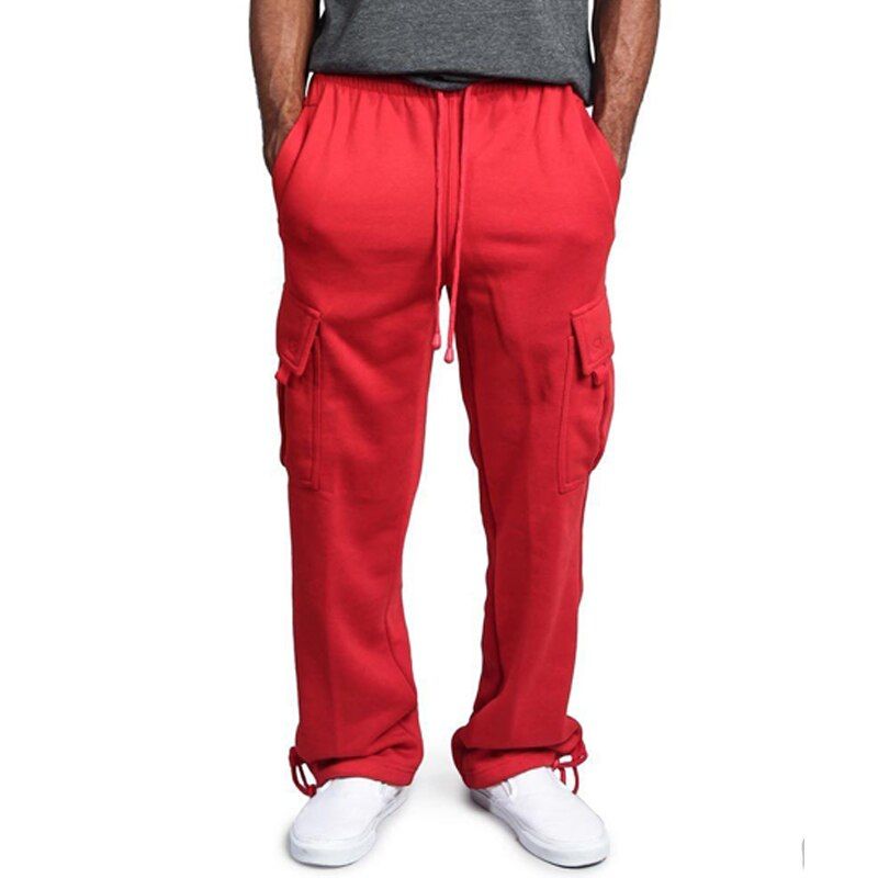 Men's Solid Cargo Long Pants Casual Fashion Trend Cool Loose Drawstring Pockets Oversize Male Sport Trouser Plus Size