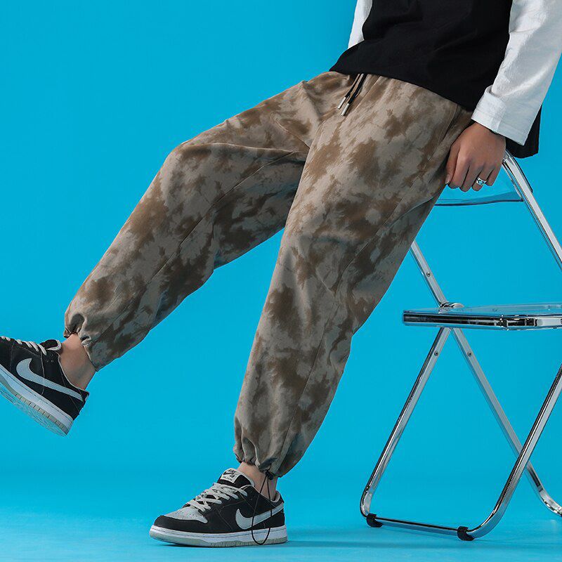 Hop Tie Dye Pants Men Casual Oversize Retro Pants Men's Straight Trousers Korean Streetwear Vintage Male Clothing 3XL