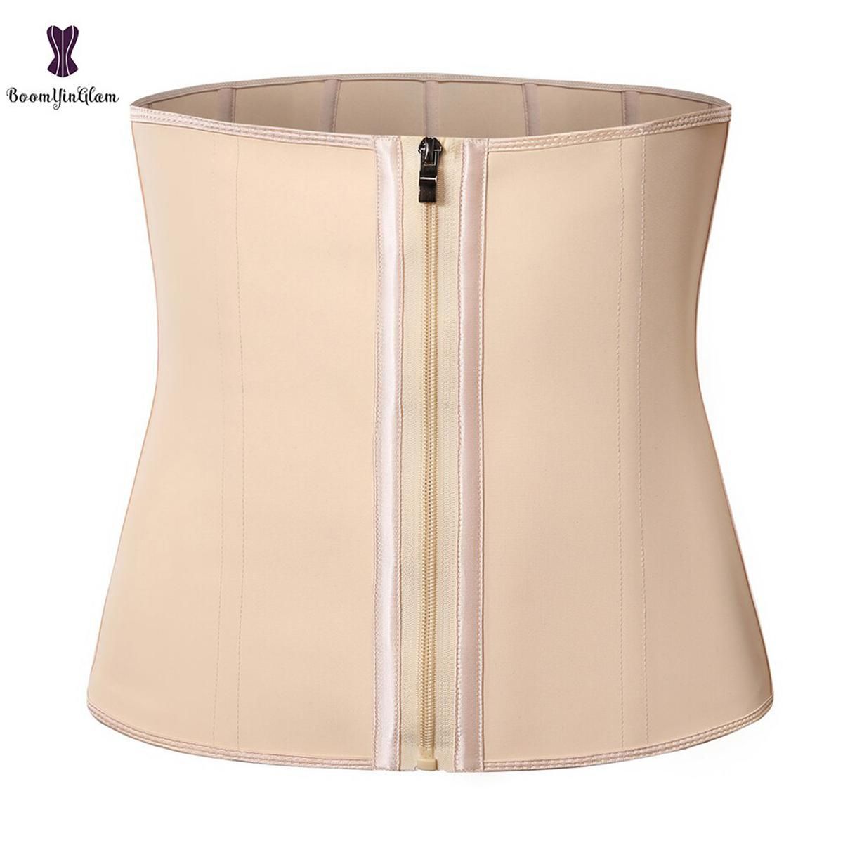Front Zipper & Hooks 7 Steel Boned Firm Body Shapewear Latex Waist Trainer Cincher Shaper For Weight Loss Plus Size 608#