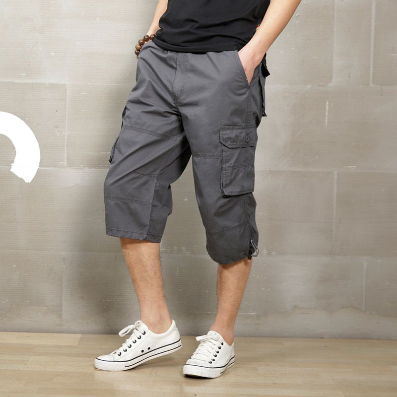 Summer Cargo Shorts Men Calf-length Pants New Casual Pants Mens Loose Outdoor Sports Cropped Trousers Plus Size Streetwear