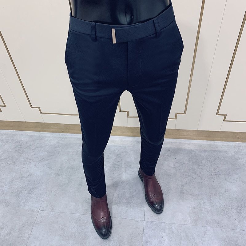 Men Dress Suits Pants Korean Slim Fit Men Casual Ankle Length Pants Streetwear Men High Quality Black Gray Dress Suits Pant 36