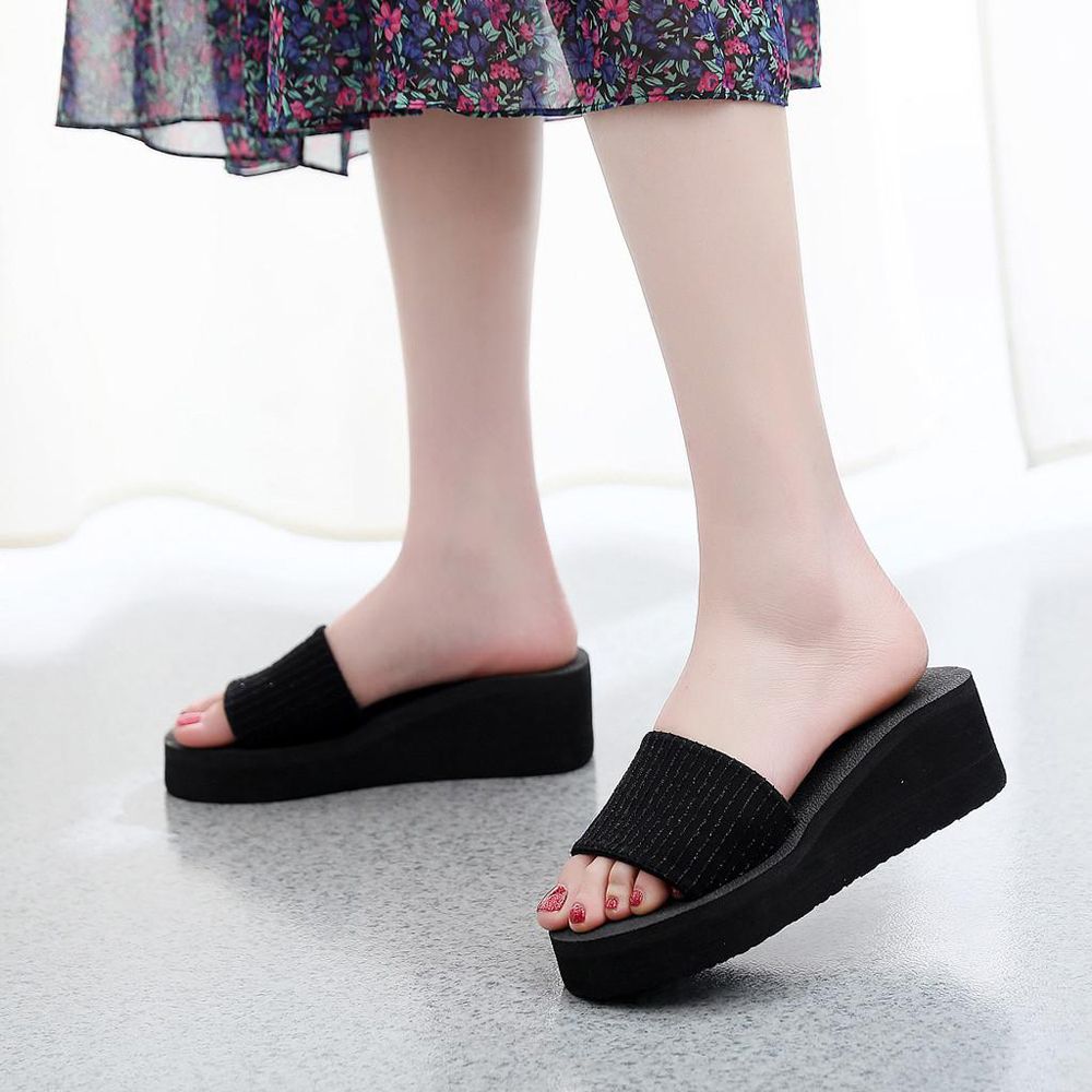 Korean Style Women Sandals Lady Shoes Women Summer Bohemian Open Toe Fashion Non-Slip Wedge Slippers Sequin Beach Shoe Wedge Sandals female shoes women shoes