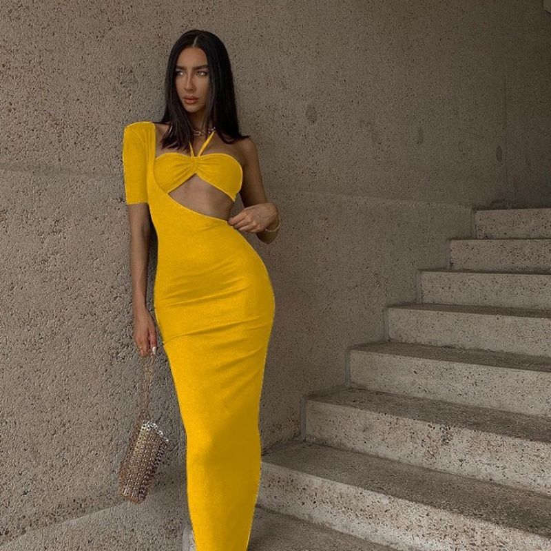 Cryptographic Elegant Halter Sexy Cut-Out Backless Long Midi Dress Women Club Party Gown Sleeveless Black Bodycon Dresses Skinny