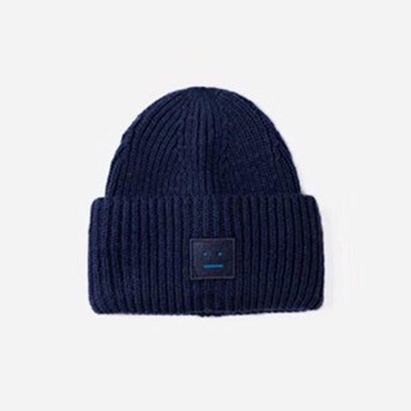 Color Autumn And Winter Fashion Classic Trendy Design Women Men Smiley Face Embroidery Wool Knitted Knitted Hat Beanie
