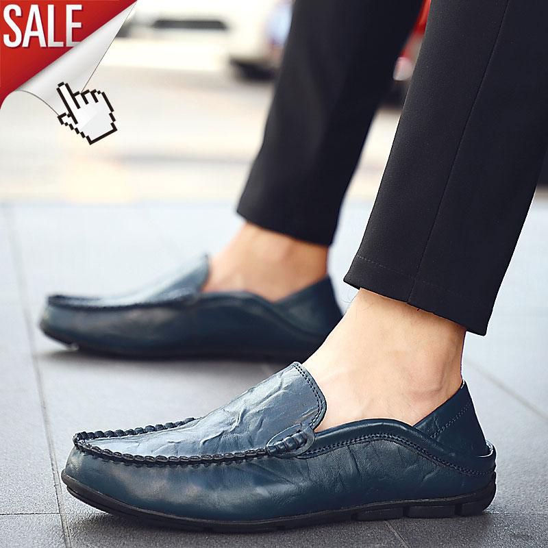 Men Shoes Moccasin Loafers Men Leather Shoes Classic Handmade Slip On Driving Casual Shoes Big Size 37-47