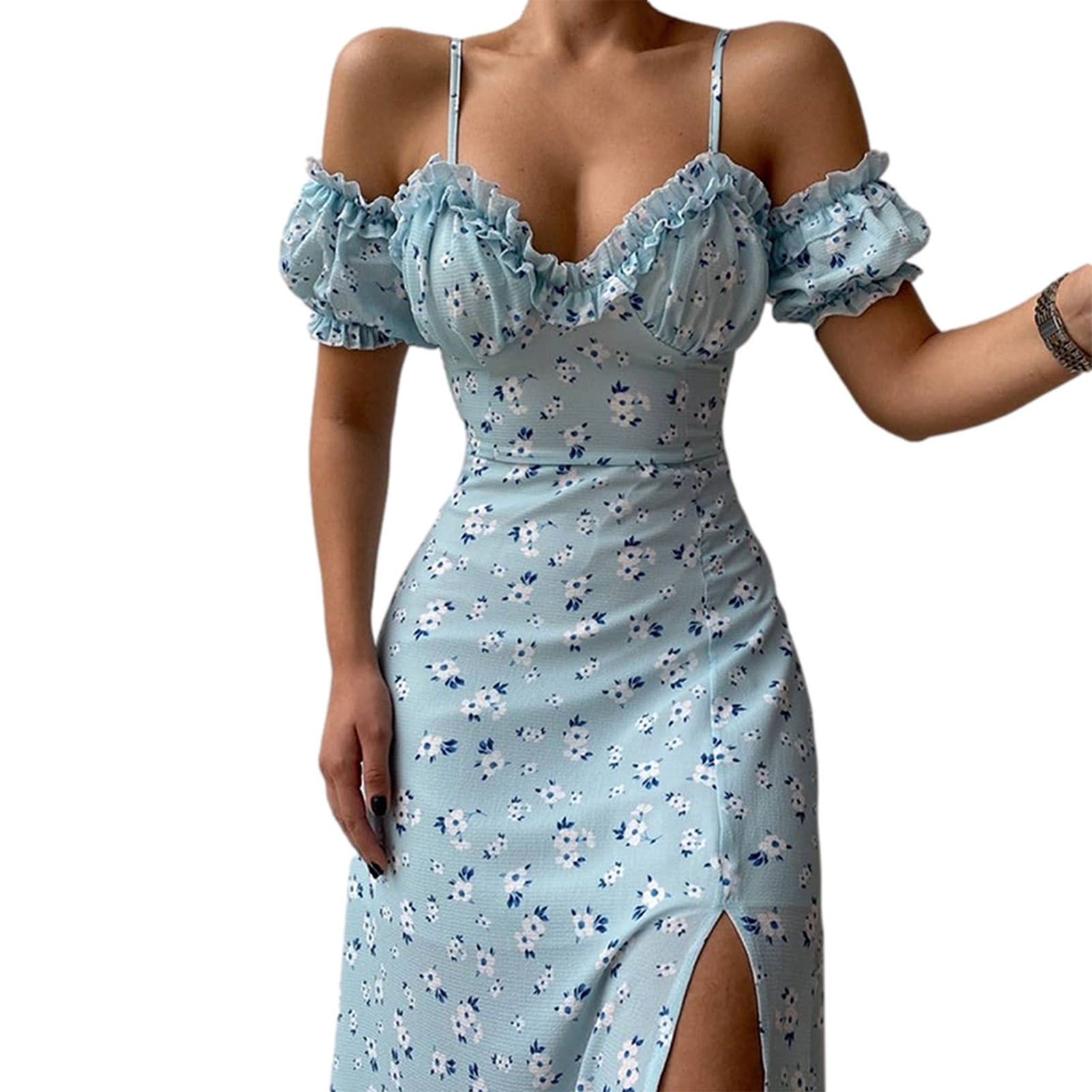 Strap Dress Zipper Flower Print Summer Dress