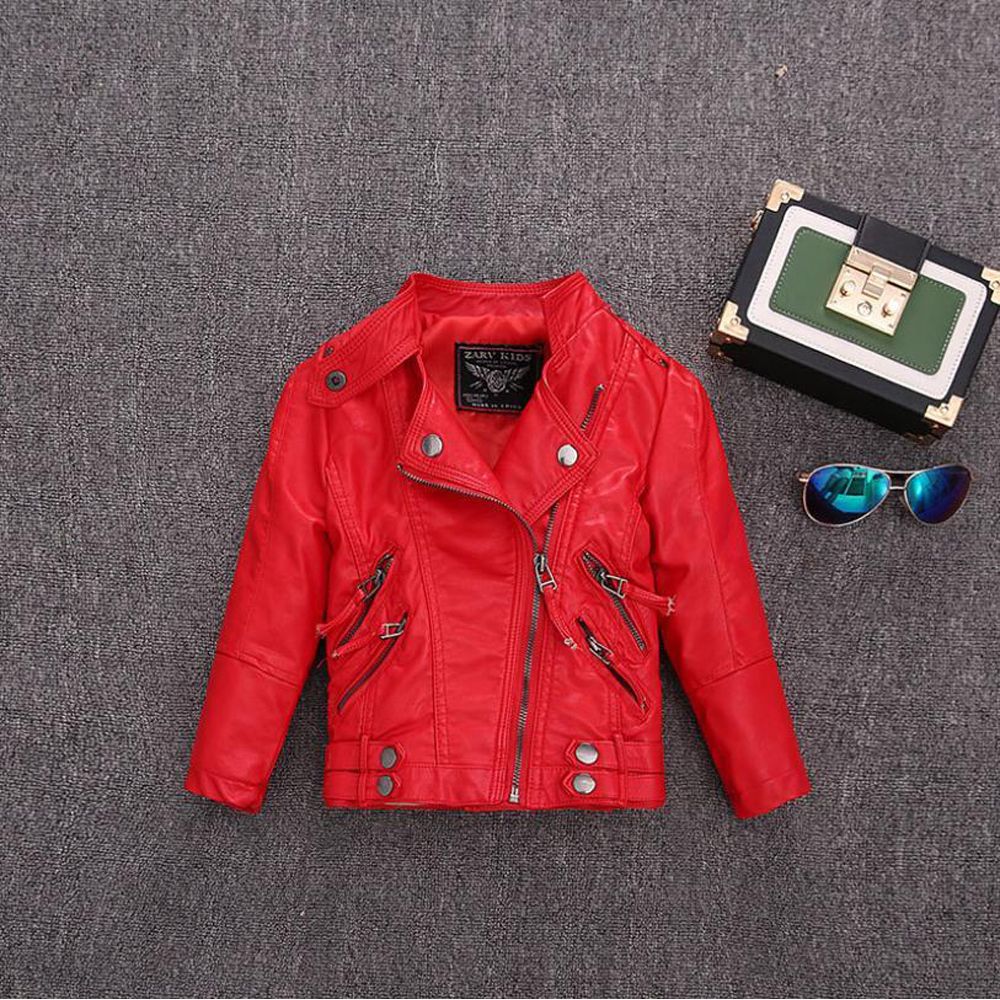 2-14Y Pu Leather Jackets for Girl and Boys Loose Children Coats Kids