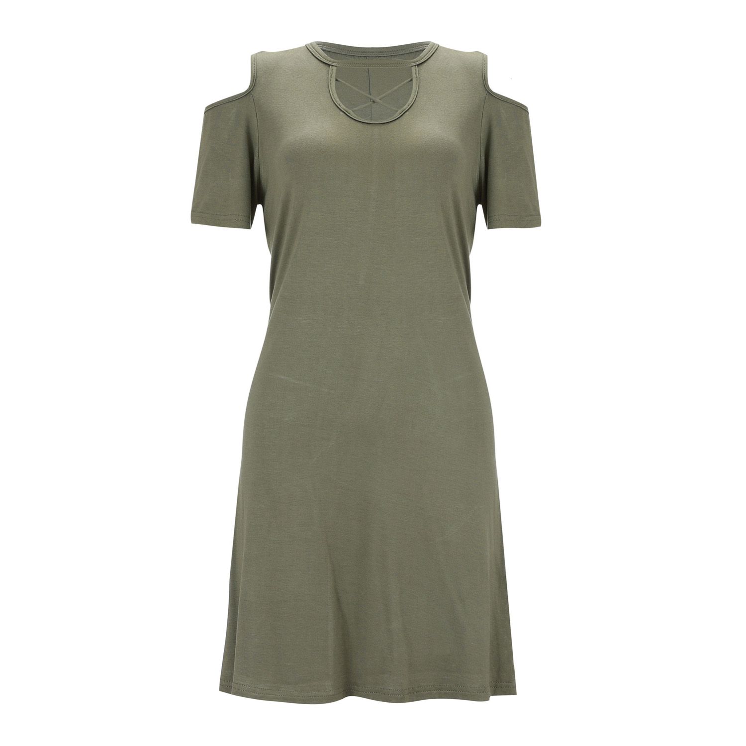2021 Women's Short Sleeve Dress Fashion Casual fashion Hollow Out Off Shoulder Loose Midi Dress Solid Color
