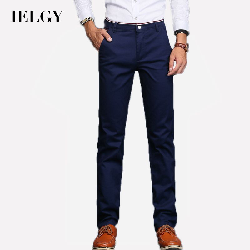 IELGY Men's Korean style straight cotton casual pants youth fashion slim solid color men's trousers