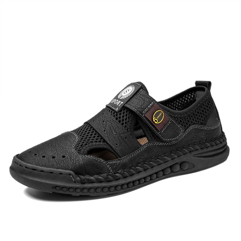 Men's Sandals Male Shoes Leather Mesh Stitching Summer Men Shoes Beach Sandals Fashion Outdoor Casual Sneakers Footwear 38-46
