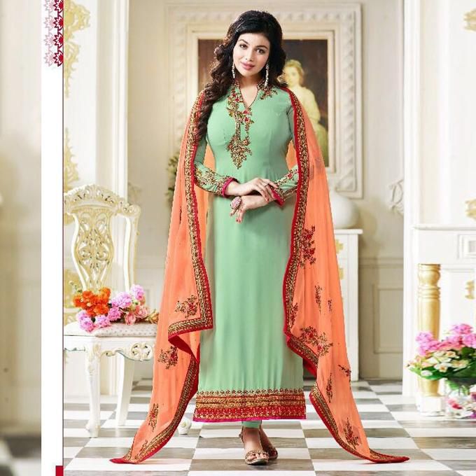 Light Turquoise Georgette Un-stitched Salwar Kameez for Women